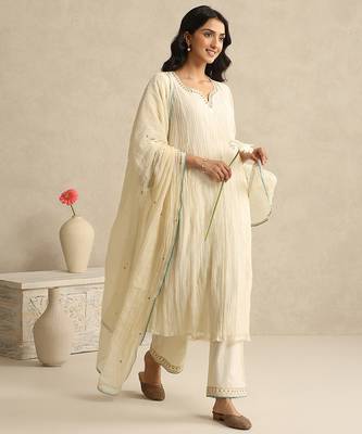 Ivory handloom mul chanderi kurta set 2