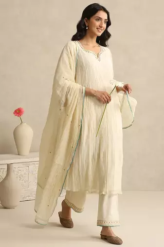 Ivory handloom mul chanderi kurta set