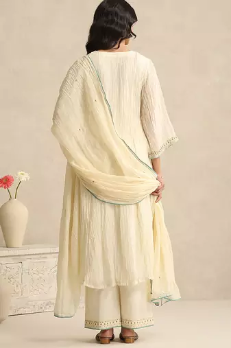 Ivory handloom mul chanderi kurta set