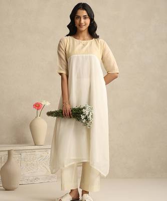 Off white handloom mul chanderi kurta set 1