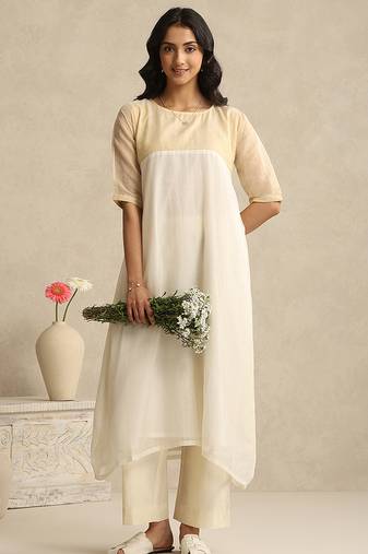 Off white handloom mul chanderi kurta set