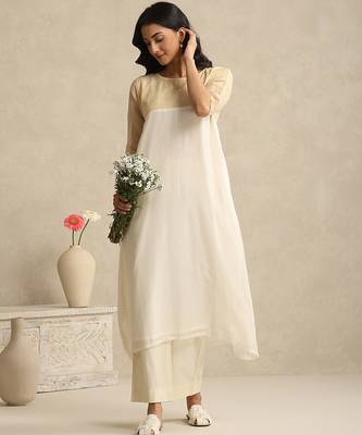 Off white handloom mul chanderi kurta set 2