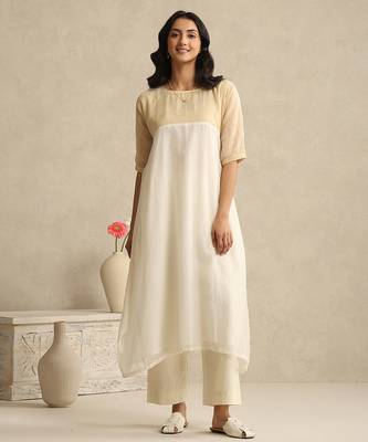 Off white handloom mul chanderi kurta set 3
