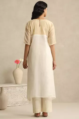 Off white handloom mul chanderi kurta set