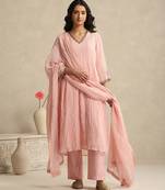 Baby pink handloom mul chanderi kurta set