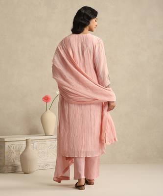 Baby pink handloom mul chanderi kurta set 4