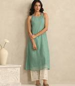 Sea green handloom mul chanderi kurta set