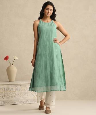 Sea green handloom mul chanderi kurta set 2