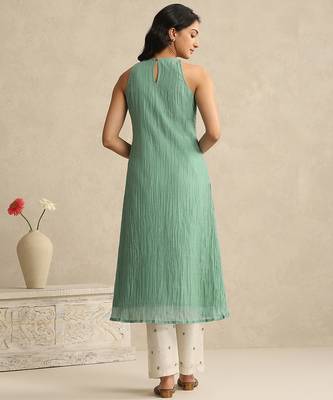 Sea green handloom mul chanderi kurta set 3
