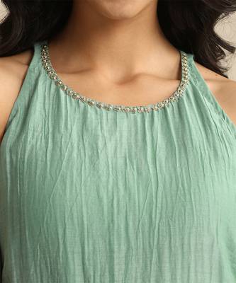 Sea green handloom mul chanderi kurta set 4