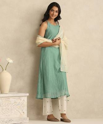 Sea green handloom mul chanderi kurta set 1
