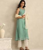 Sea green handloom mul chanderi kurta set