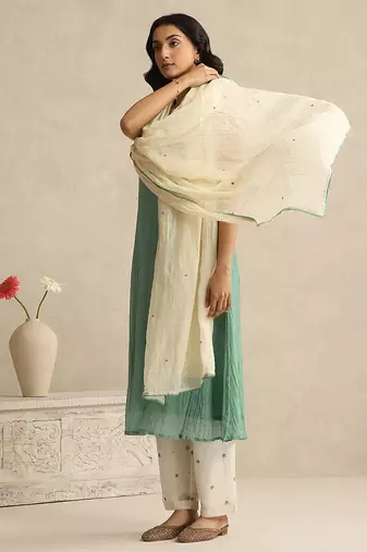 Sea green handloom mul chanderi kurta set