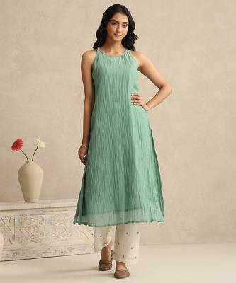 Sea green handloom mul chanderi kurta set 3