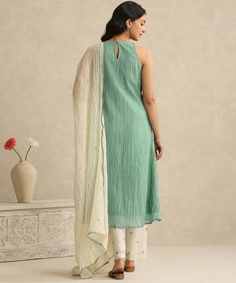 Sea green handloom mul chanderi kurta set 4