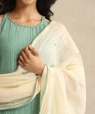 Sea green handloom mul chanderi kurta set 5