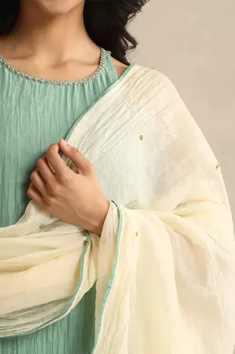 Sea green handloom mul chanderi kurta set