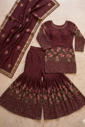 Maroon heavily embellished bridal sharara