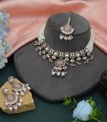 Pink color choker kundan necklace set