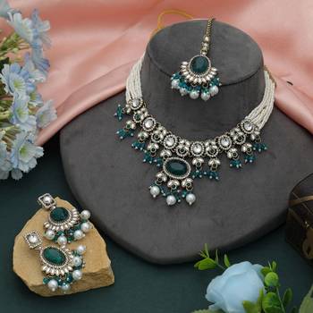 Rama green color choker kundan necklace set 1