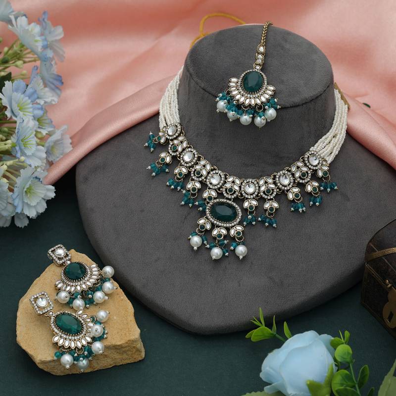 Rama green color choker kundan necklace set