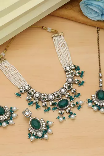 Rama green color choker kundan necklace set