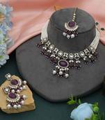 Purple color choker kundan necklace set