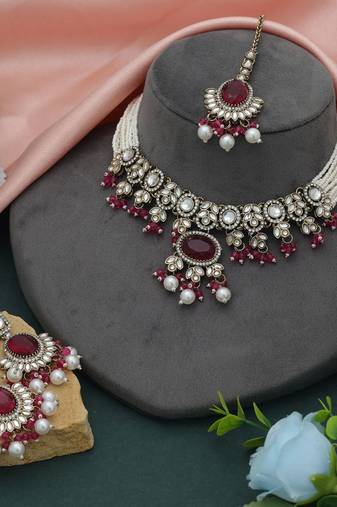 Rani color choker kundan necklace set