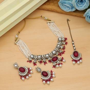 Rani color choker kundan necklace set 2