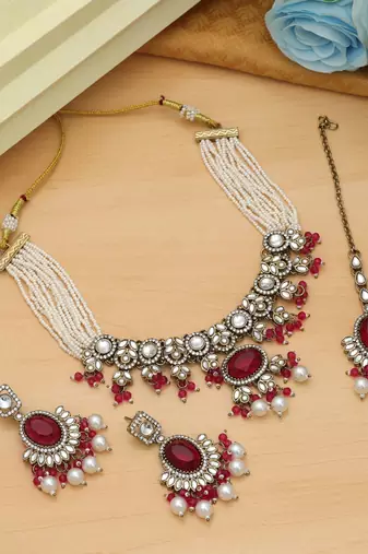 Rani color choker kundan necklace set