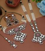 Light pink color long and choker kundan necklace set