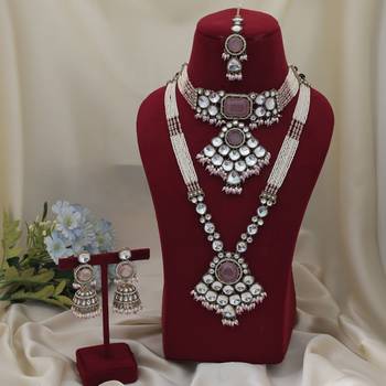 Light pink color long and choker kundan necklace set 2