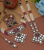 Magenta color long and choker kundan necklace set