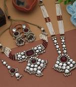 Maroon color long and choker kundan necklace set