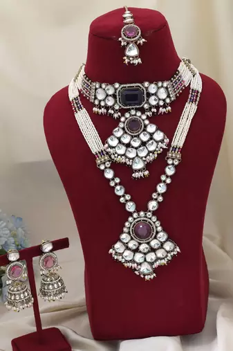 Multi color long and choker kundan necklace set