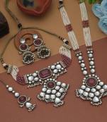 Rani color long and choker kundan necklace set