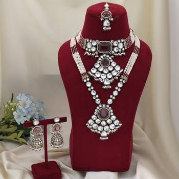 Rani color long and choker kundan necklace set 2