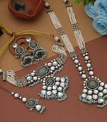 Sky blue color long and choker kundan necklace set