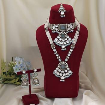 Sky blue color long and choker kundan necklace set 2