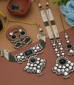 Green color long and choker kundan necklace set