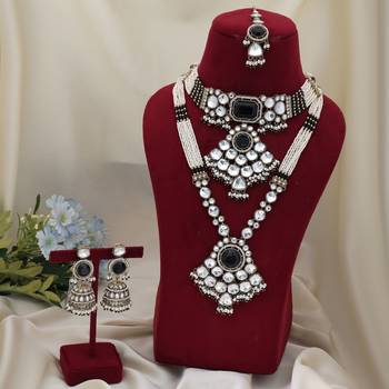 Black color long and choker kundan necklace set 2