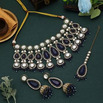 Blue color kundan necklace set 1
