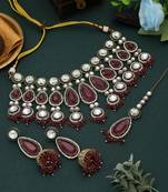 Magenta color kundan necklace set