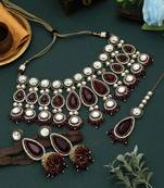 Maroon color kundan necklace set