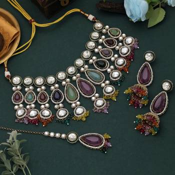 Multi color kundan necklace set 1