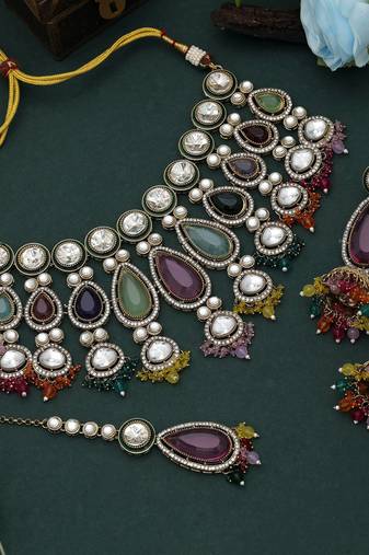 Multi color kundan necklace set