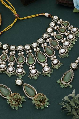 Pista green color kundan necklace set
