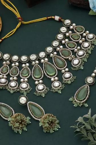 Pista green color kundan necklace set