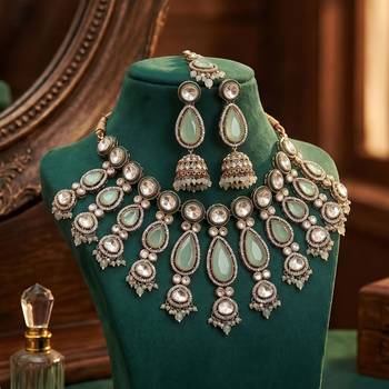 Pista green color kundan necklace set 2