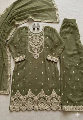 Light olive  embroidered sharara set 5